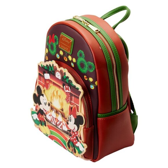 Loungefly Disney Mickey & Minnie Hot Cocoa Mini Backpack Fireplace Bag New - Picture 2 of 5